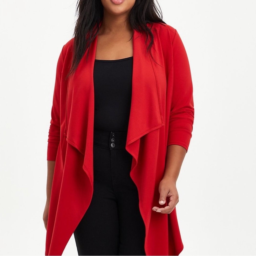 Torrid Size 2X Tomato Red Ponte Drape Front Cardigan